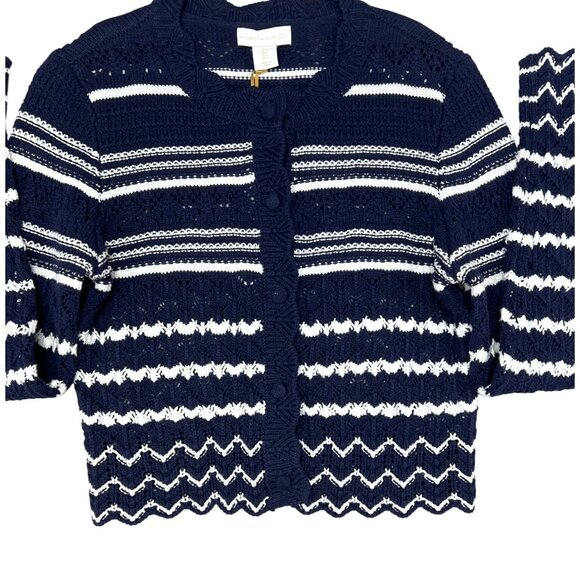 House Of Harlow 1960 Navy & White Cropped Knit Cardigan Sweater Button Front L - Picture 12 of 16